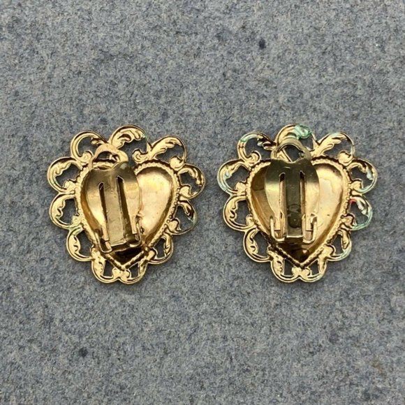 Jennifer Ashley Clip On Earrings Iridescent Heart Star Scalloped Retro Vintage - Picture 5 of 6